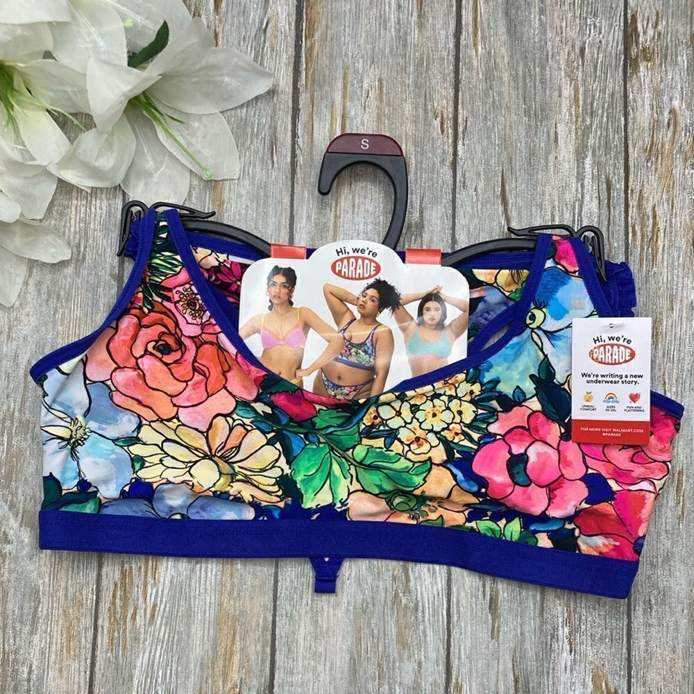 Parade Floral Print Scoop Bralette and Ruffle Thong 2-Piece Set, Size S